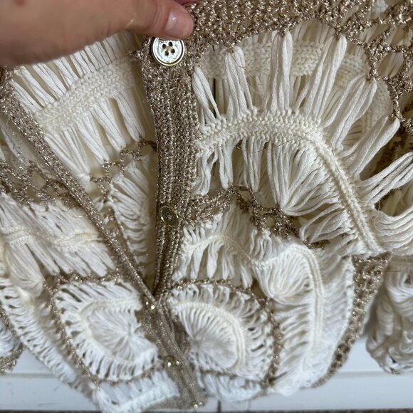 Zara Medium trendy, stylish, cream/ bronze button down Bohemian crochet sweater - Picture 3 of 12